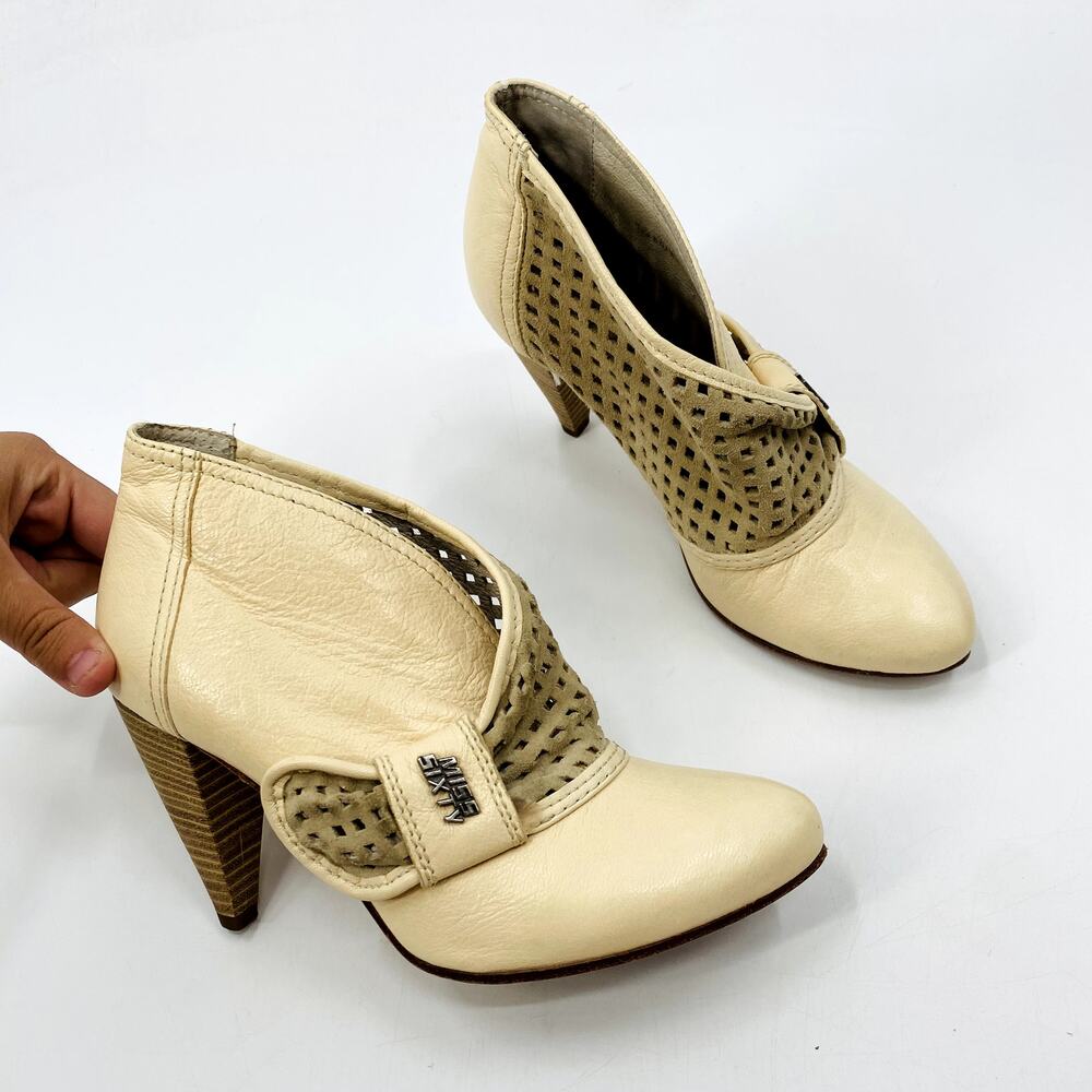 Miss Sixty Cream Leather Lattice Y2K Heel Booties